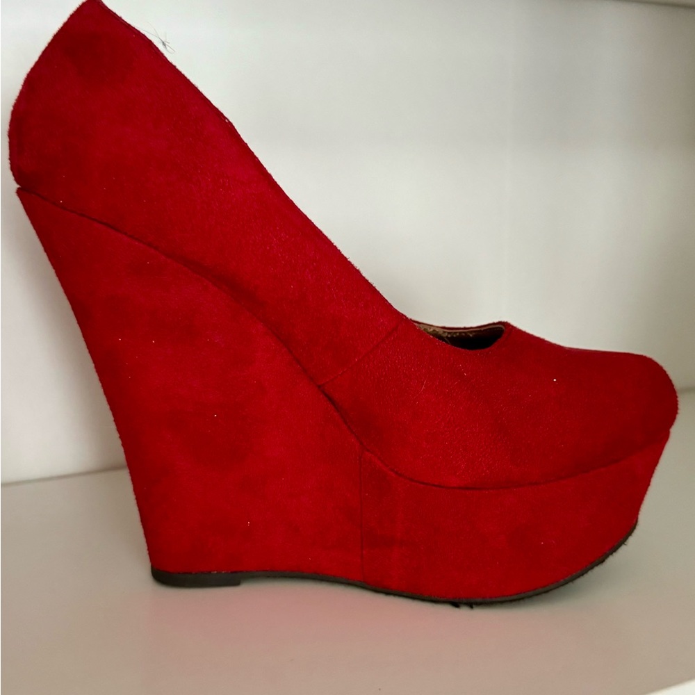 Red Platforms in Faux Sude